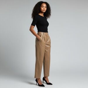 Babaton Aritzia Size 4‎ Faux Leather Command Straight Leg Pants Camel High Rise